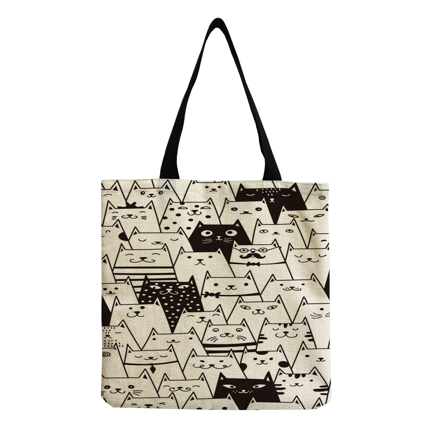 Venta al por mayor de algodón y cáñamo Cute Cat Group bolsos impresos